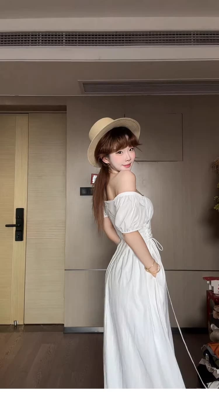 프랑스식 부드러운 바람 고급 센스 십자가 레이스업 화이트 드레스 아이들 여름 드레스 슬림해 보이는 허리 수축 반팔 A라인 스커트 상세 이미지 7