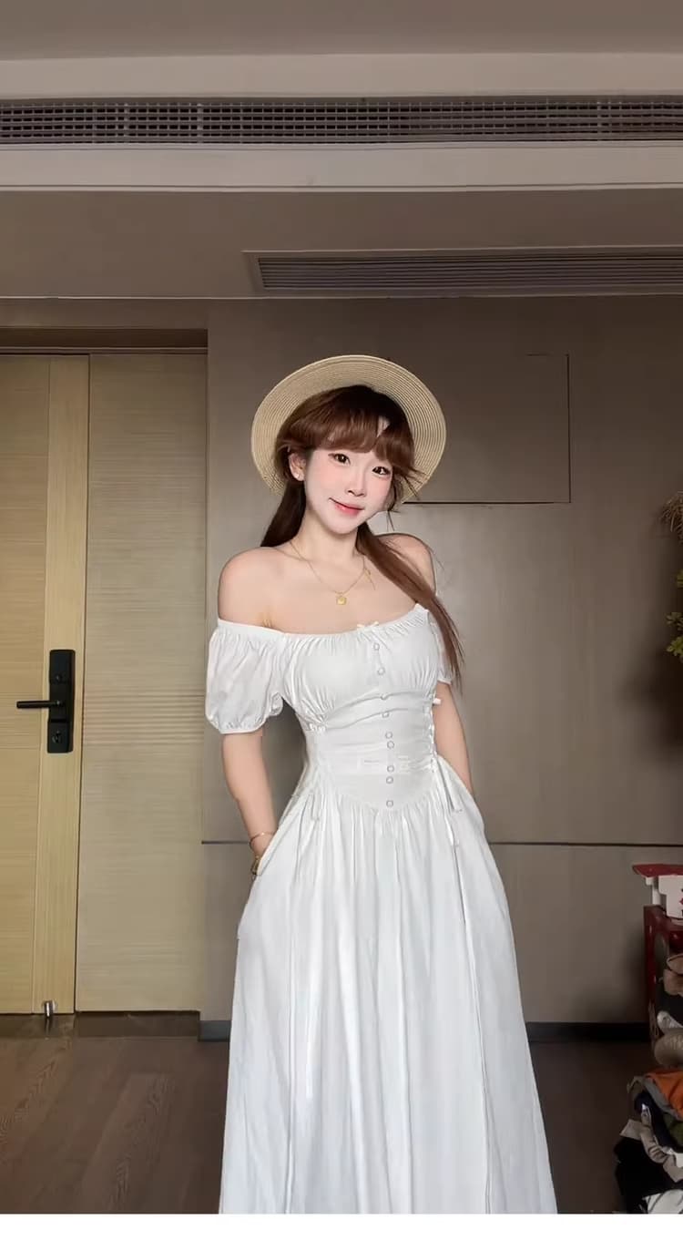 프랑스식 부드러운 바람 고급 센스 십자가 레이스업 화이트 드레스 아이들 여름 드레스 슬림해 보이는 허리 수축 반팔 A라인 스커트 상세 이미지 8