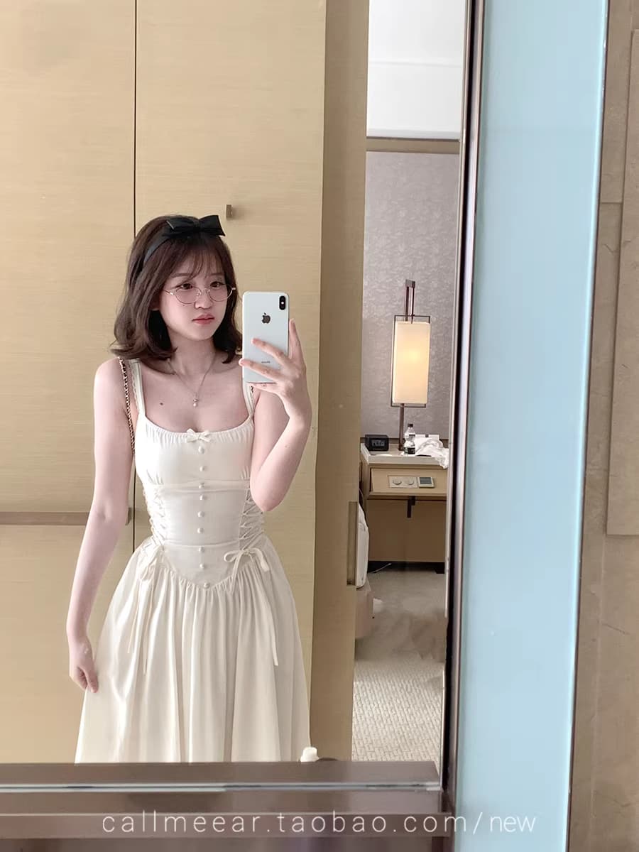 프랑스식 부드러운 바람 고급 센스 십자가 레이스업 화이트 드레스 아이들 여름 드레스 슬림해 보이는 허리 수축 반팔 A라인 스커트 상세 이미지 12