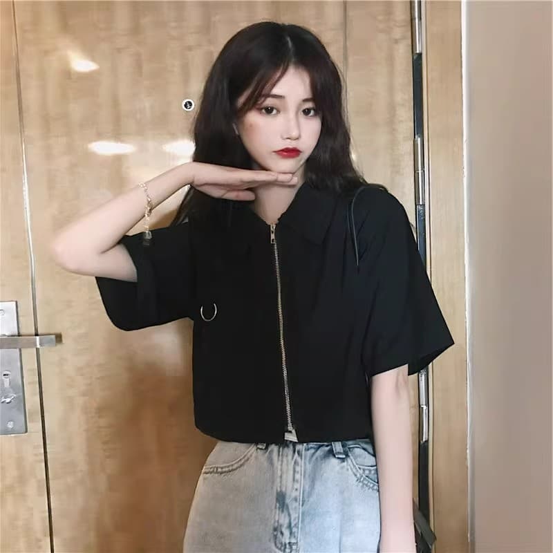 반팔 여성 셔츠 여름 울다 우아한 바람 쇼트 스타일 POLO 셔츠 티셔츠 여성 디자인 센스 작은 대중 학생 오픈 가디건 맨위 ins 이미지 2