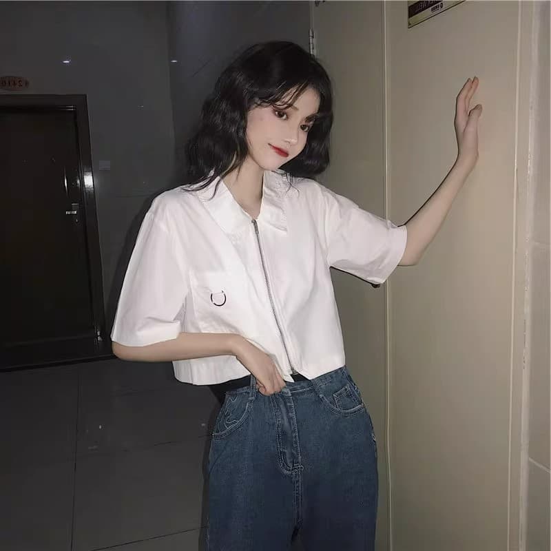 반팔 여성 셔츠 여름 울다 우아한 바람 쇼트 스타일 POLO 셔츠 티셔츠 여성 디자인 센스 작은 대중 학생 오픈 가디건 맨위 ins 상세 이미지 6