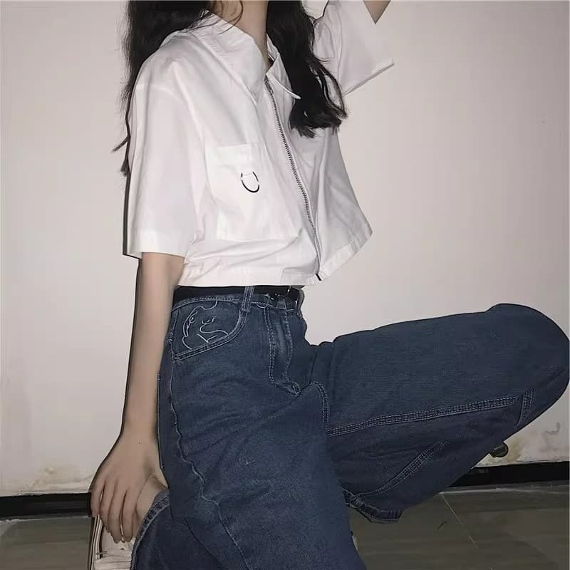 반팔 여성 셔츠 여름 울다 우아한 바람 쇼트 스타일 POLO 셔츠 티셔츠 여성 디자인 센스 작은 대중 학생 오픈 가디건 맨위 ins 상세 이미지 11