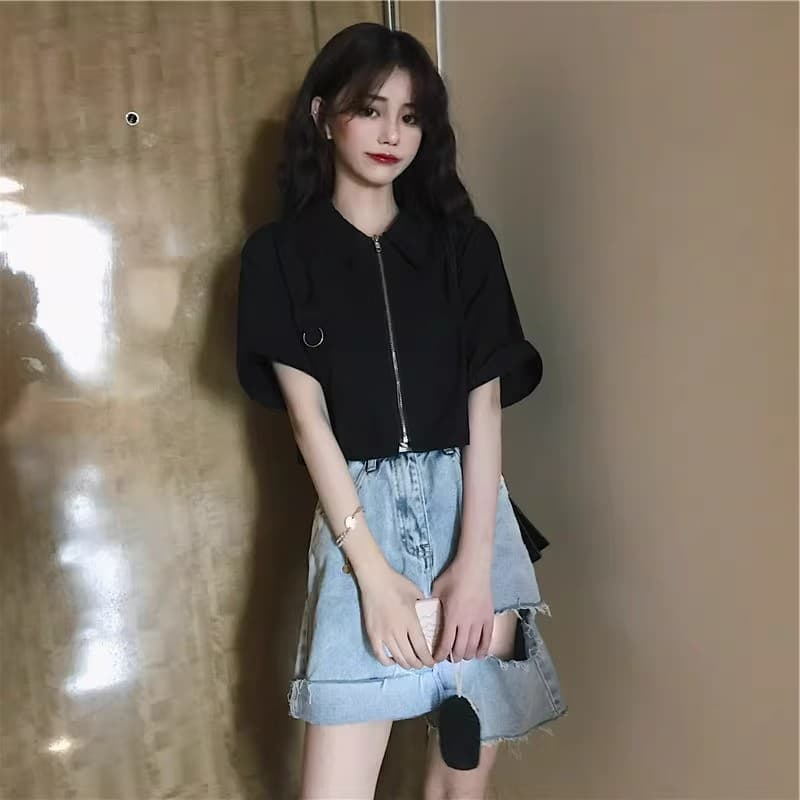 반팔 여성 셔츠 여름 울다 우아한 바람 쇼트 스타일 POLO 셔츠 티셔츠 여성 디자인 센스 작은 대중 학생 오픈 가디건 맨위 ins 상세 이미지 15