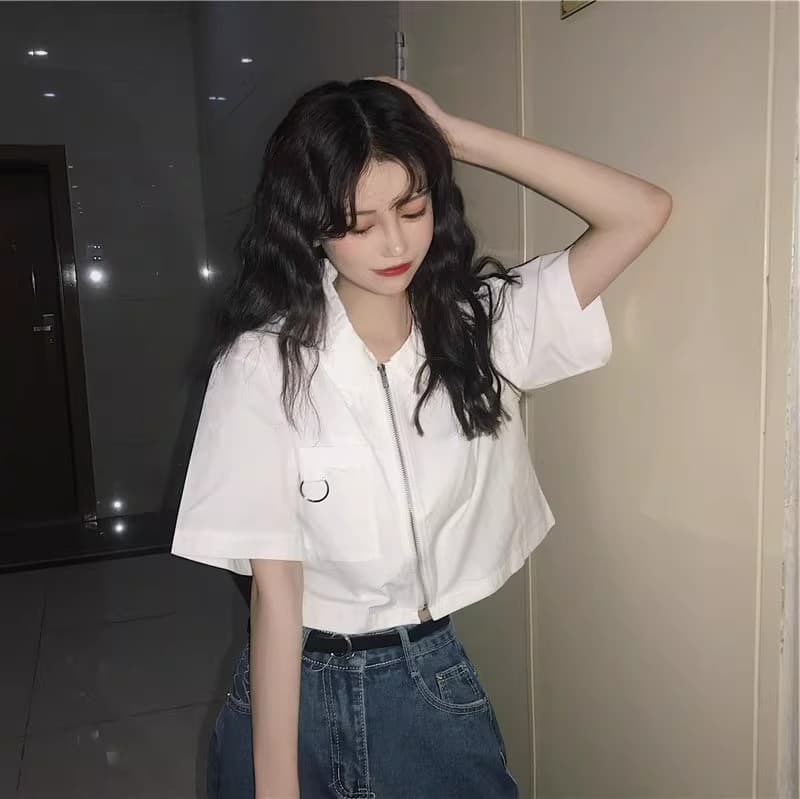 반팔 여성 셔츠 여름 울다 우아한 바람 쇼트 스타일 POLO 셔츠 티셔츠 여성 디자인 센스 작은 대중 학생 오픈 가디건 맨위 ins 이미지 4
