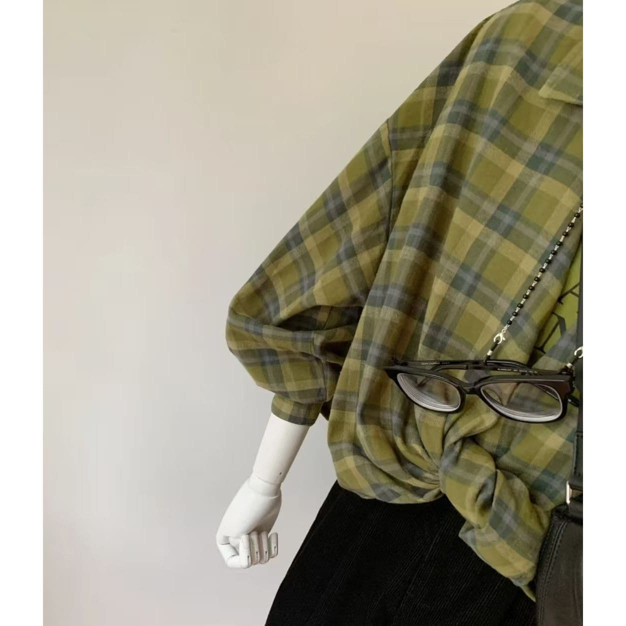 정가 항구 바람 녹색 격자 무늬 셔츠 여성 코트 봄 가을 루즈핏 bf 느긋한 바람 oversize 셔츠 이미지 3