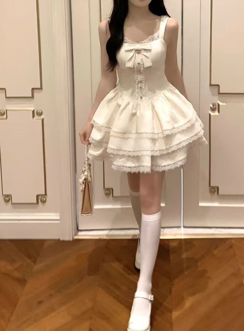 작은 키 달콤함 프랑스식 베이지 색 오픈 가디건 2026 봄 여름 화이트 퍼프 케이크 점프 슈트 조끼 스커트 투피스 세트 상세 이미지 8