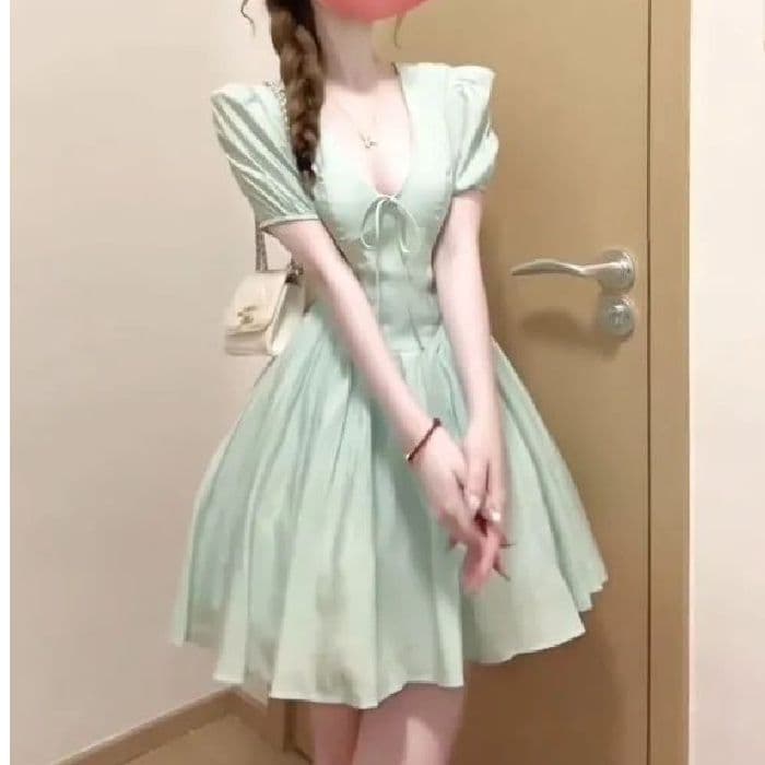 빅 사이즈 순수한 욕망 바람 박하 남자 웨이브 공주 드레스 여성 여름 통통한 여동생 디자인 센스 슬림해 보이는 휴가 섹션 드레스 이미지 4