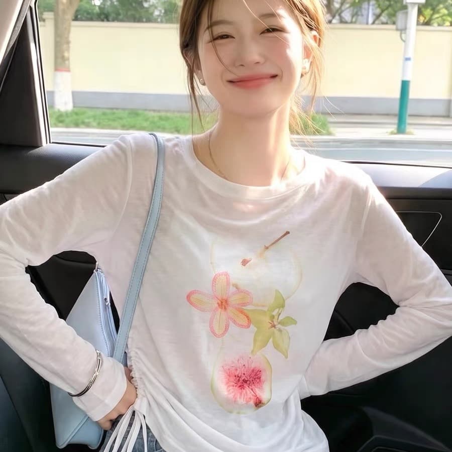 180 그램 아마 눈꽃 긴팔 티셔츠 태양 보호 셔츠 기본 셔츠 블라우스 통기성 루즈핏
