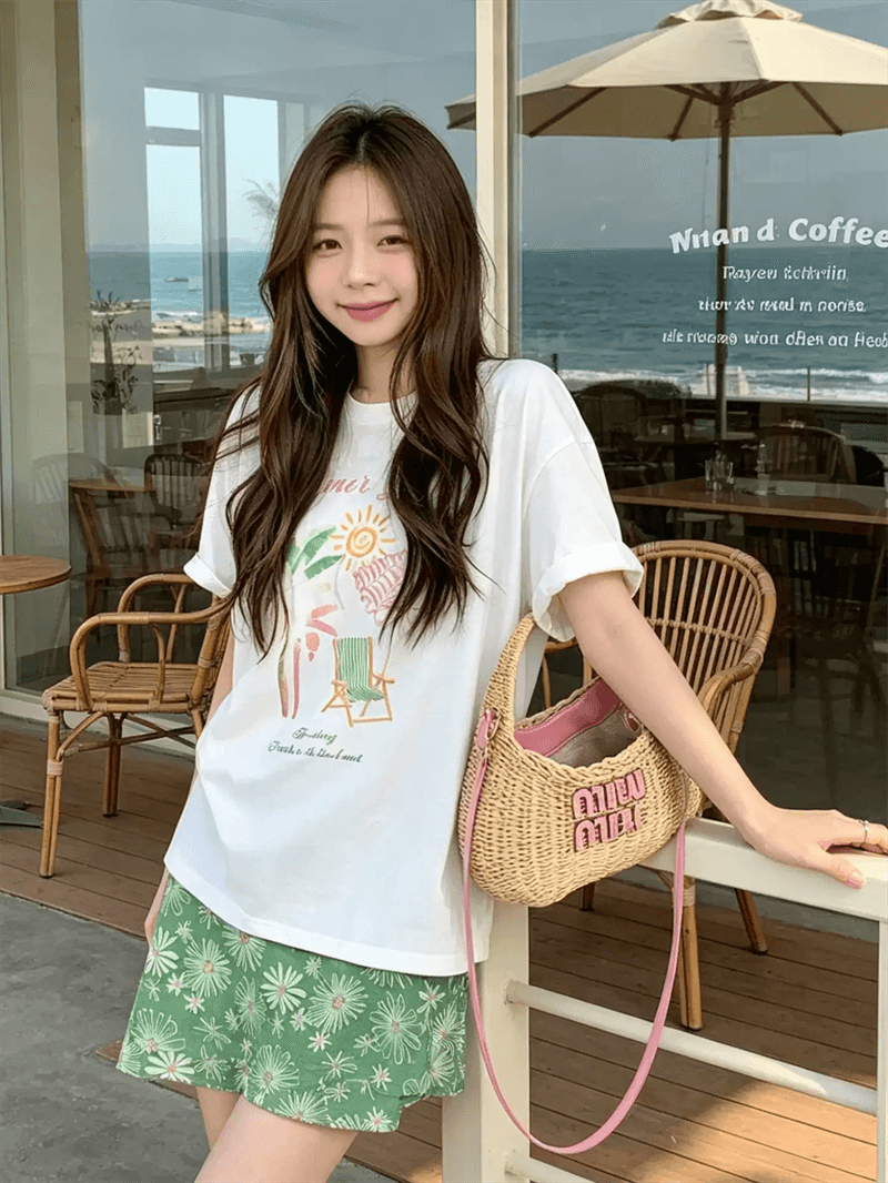 순면 이후 패키지 칼라 bm 조수 브랜드 인터넷 유명인 한국 스타일 하라주쿠 와이드 바람 소나무 맨위 캐주얼 프린트 연령 감소 반팔 티셔츠 여성 이미지 4