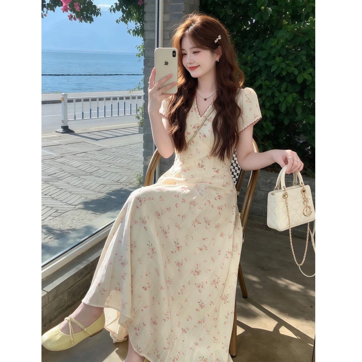 부드러운 달콤한 스타일 프랑스식 꽃무늬 여성 드레스 여름 새로운 슈퍼 잘 생긴 품격 작은 키 높은 품질 롱 스커트 상세 이미지 10