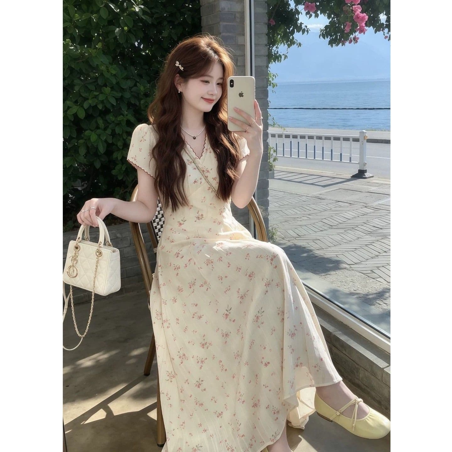 부드러운 달콤한 스타일 프랑스식 꽃무늬 여성 드레스 여름 새로운 슈퍼 잘 생긴 품격 작은 키 높은 품질 롱 스커트 상세 이미지 11