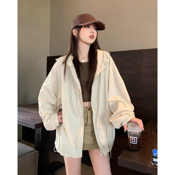캐주얼 운동 바람 긴팔 재킷 여성 코트 여름 새로운 느긋한 루즈핏 다용도 긴팔 후드 자외선 차단 맨위 이미지 2