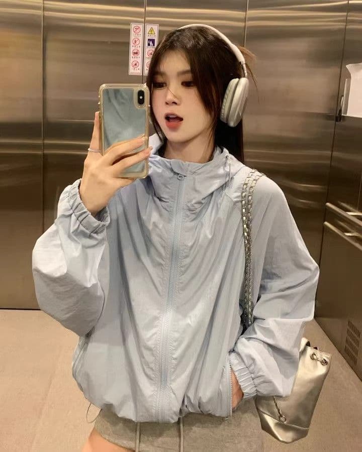 캐주얼 운동 바람 긴팔 재킷 여성 코트 여름 새로운 느긋한 루즈핏 다용도 긴팔 후드 자외선 차단 맨위 상세 이미지 5