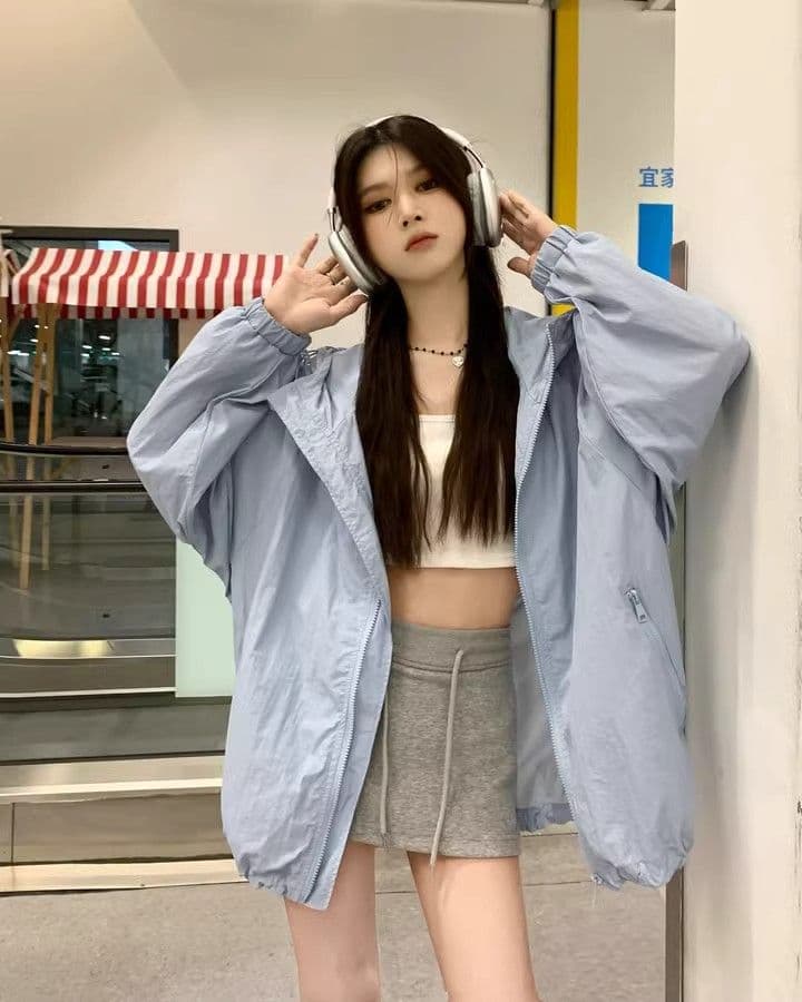 캐주얼 운동 바람 긴팔 재킷 여성 코트 여름 새로운 느긋한 루즈핏 다용도 긴팔 후드 자외선 차단 맨위 상세 이미지 8