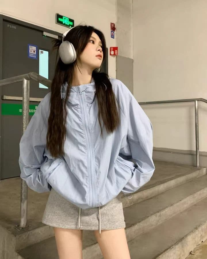 캐주얼 운동 바람 긴팔 재킷 여성 코트 여름 새로운 느긋한 루즈핏 다용도 긴팔 후드 자외선 차단 맨위 상세 이미지 10