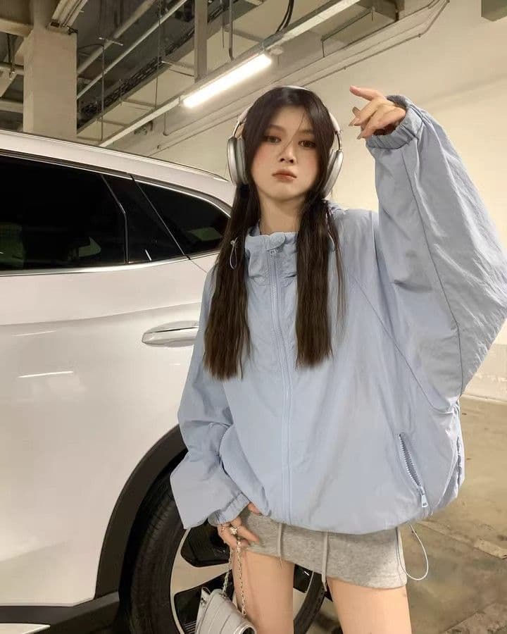 캐주얼 운동 바람 긴팔 재킷 여성 코트 여름 새로운 느긋한 루즈핏 다용도 긴팔 후드 자외선 차단 맨위 상세 이미지 12