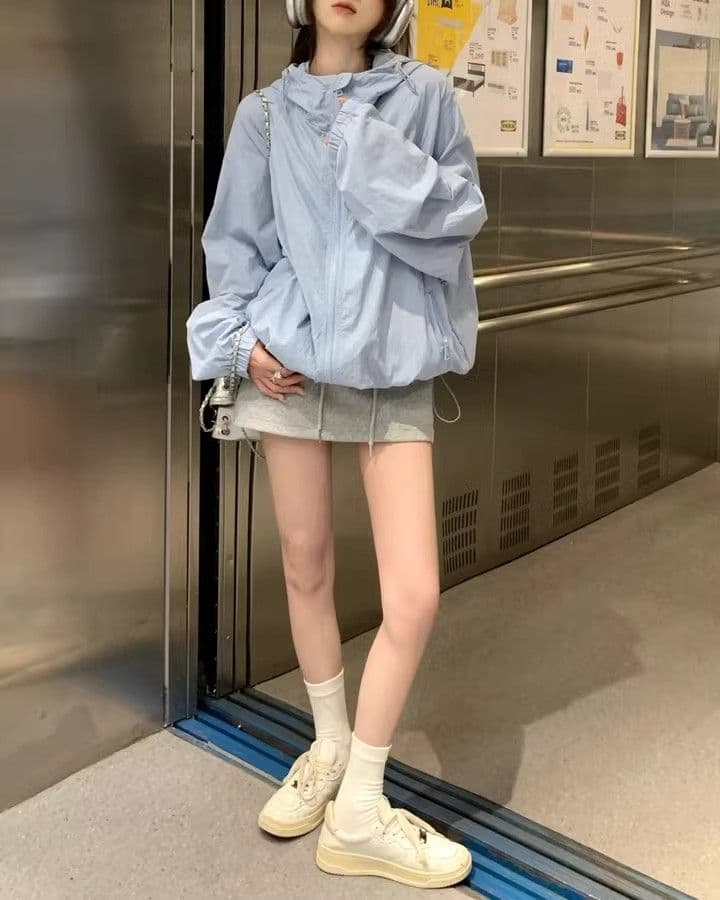 캐주얼 운동 바람 긴팔 재킷 여성 코트 여름 새로운 느긋한 루즈핏 다용도 긴팔 후드 자외선 차단 맨위 상세 이미지 13