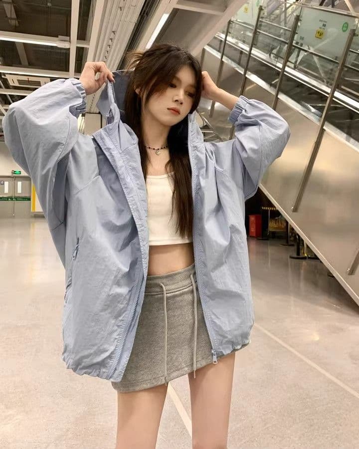 캐주얼 운동 바람 긴팔 재킷 여성 코트 여름 새로운 느긋한 루즈핏 다용도 긴팔 후드 자외선 차단 맨위 상세 이미지 14