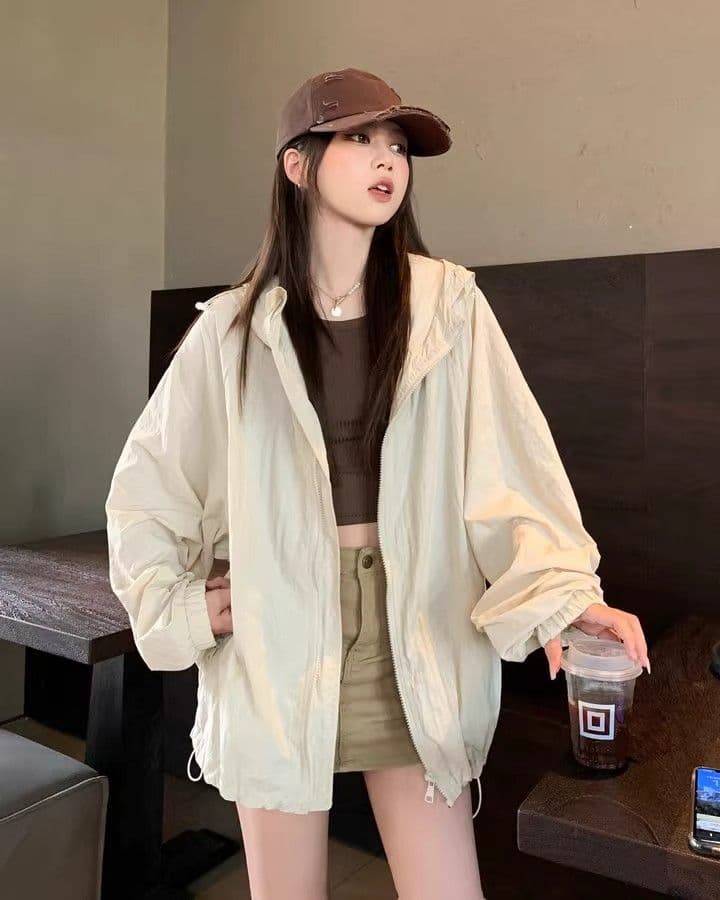 캐주얼 운동 바람 긴팔 재킷 여성 코트 여름 새로운 느긋한 루즈핏 다용도 긴팔 후드 자외선 차단 맨위 상세 이미지 18