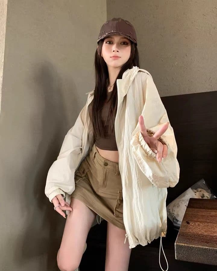 캐주얼 운동 바람 긴팔 재킷 여성 코트 여름 새로운 느긋한 루즈핏 다용도 긴팔 후드 자외선 차단 맨위 상세 이미지 20
