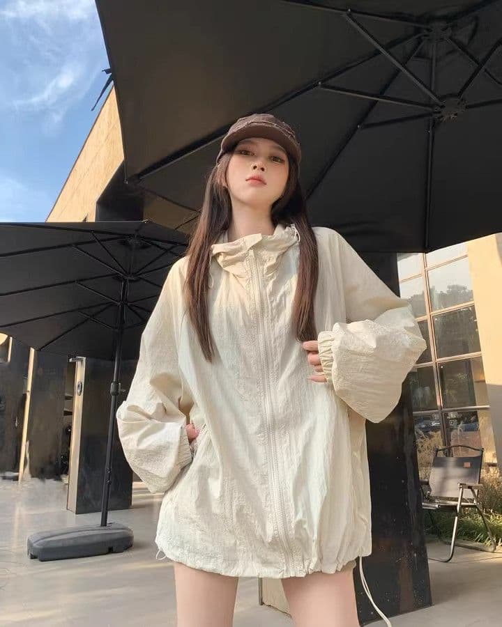 캐주얼 운동 바람 긴팔 재킷 여성 코트 여름 새로운 느긋한 루즈핏 다용도 긴팔 후드 자외선 차단 맨위 상세 이미지 26