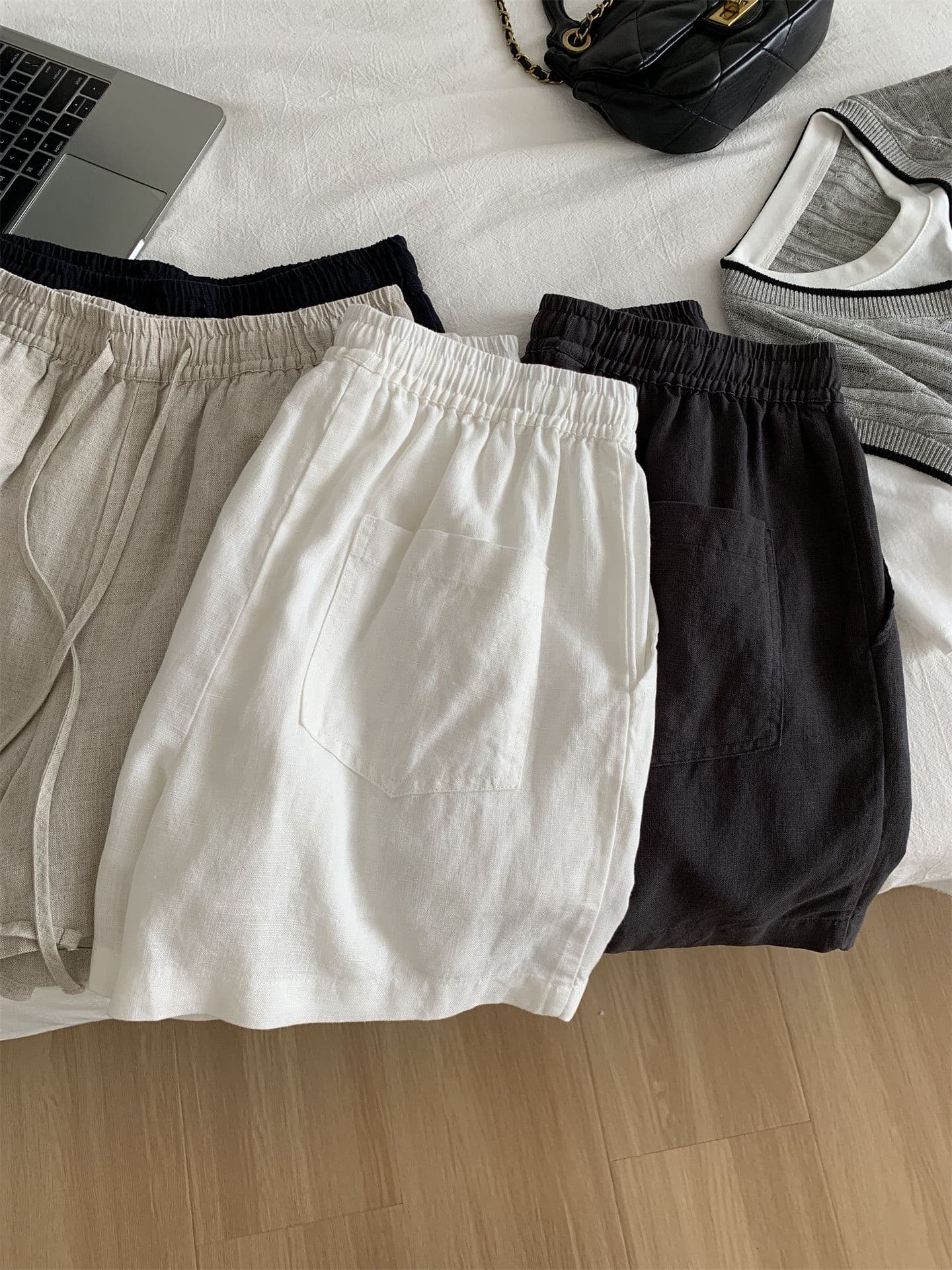 원본 원단 안감 특별 빅 사이즈 300 근 캐주얼 반바지 여성 한국 스타일 한 마디 와이드 레그 팬츠 여름 상세 이미지 12