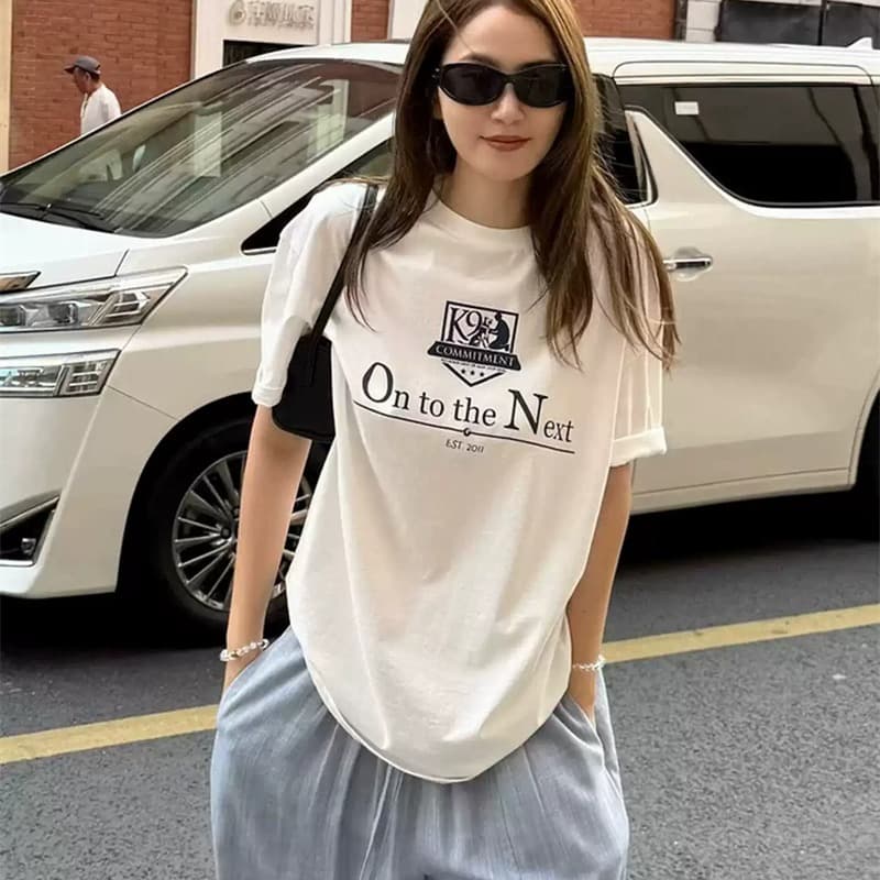 순면 이후 패키지 칼라 bm 조수 브랜드 인터넷 유명인 한국 스타일 하라주쿠 와이드 바람 소나무 맨위 캐주얼 프린트 연령 감소 반팔 티셔츠 여성 이미지 5