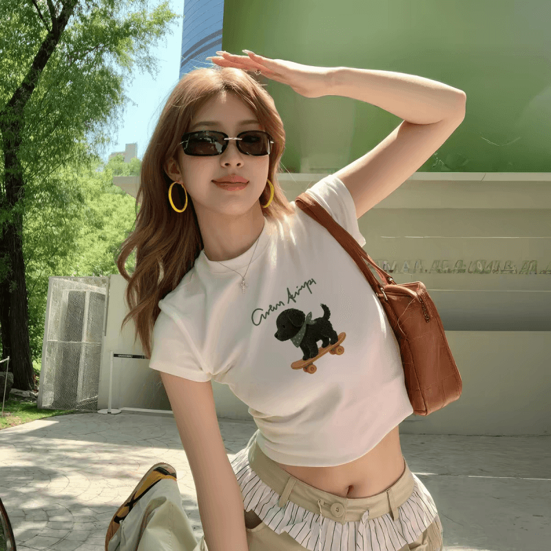 연령 감소 아메리칸 레트로 핫걸 아메리칸 프린트 ins 쇼트 스타일 티셔츠 여성 여름 반팔 작은 키 맨위 bm 이슬 뼈의