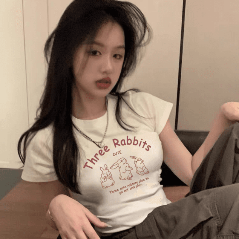 연령 감소 아메리칸 레트로 핫걸 아메리칸 프린트 ins 쇼트 스타일 티셔츠 여성 여름 반팔 작은 키 맨위 bm 이슬 뼈의 상세 이미지 7