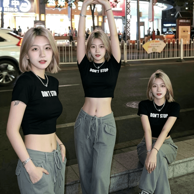 연령 감소 아메리칸 레트로 핫걸 아메리칸 프린트 ins 쇼트 스타일 티셔츠 여성 여름 반팔 작은 키 맨위 bm 이슬 뼈의 상세 이미지 3