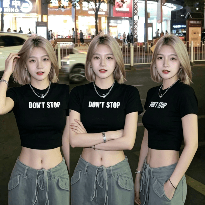 연령 감소 아메리칸 레트로 핫걸 아메리칸 프린트 ins 쇼트 스타일 티셔츠 여성 여름 반팔 작은 키 맨위 bm 이슬 뼈의 상세 이미지 4