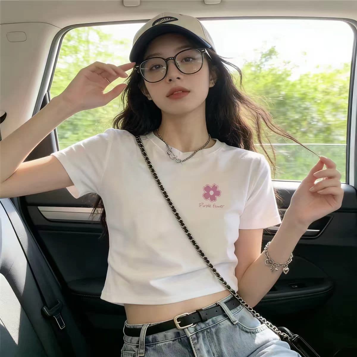 연령 감소 아메리칸 레트로 핫걸 아메리칸 프린트 ins 쇼트 스타일 티셔츠 여성 여름 반팔 작은 키 맨위 bm 이슬 뼈의 상세 이미지 5