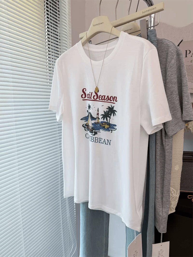 순면 이후 패키지 칼라 bm 조수 브랜드 인터넷 유명인 한국 스타일 하라주쿠 와이드 바람 소나무 맨위 캐주얼 프린트 연령 감소 반팔 티셔츠 여성 상세 이미지 7