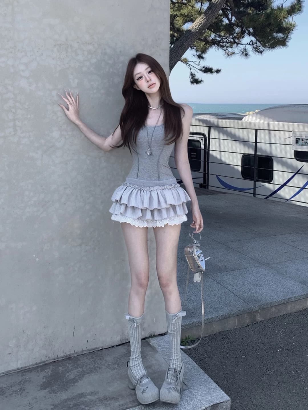 섹시함 핫걸 백리스 민소매 행침 목 여성 드레스 여름 허리 수축 몸매 가꾸기 케이크 치마 품격 슬림해 보이는 미니 스커트 상세 이미지 3