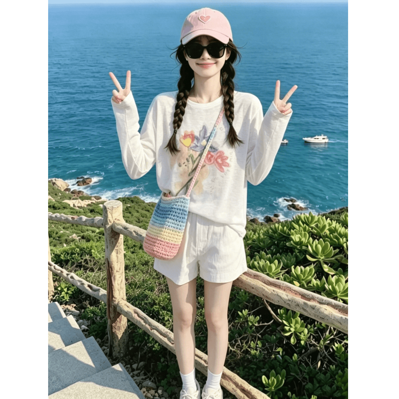한 부서 착용 가져 가라. 긴팔 티셔츠 여성 2026 여름 새로운 부드러운 바람 디스플레이 화이트 프린트 슬림해 보이는 자외선 차단 블라우스 맨위 이미지 4