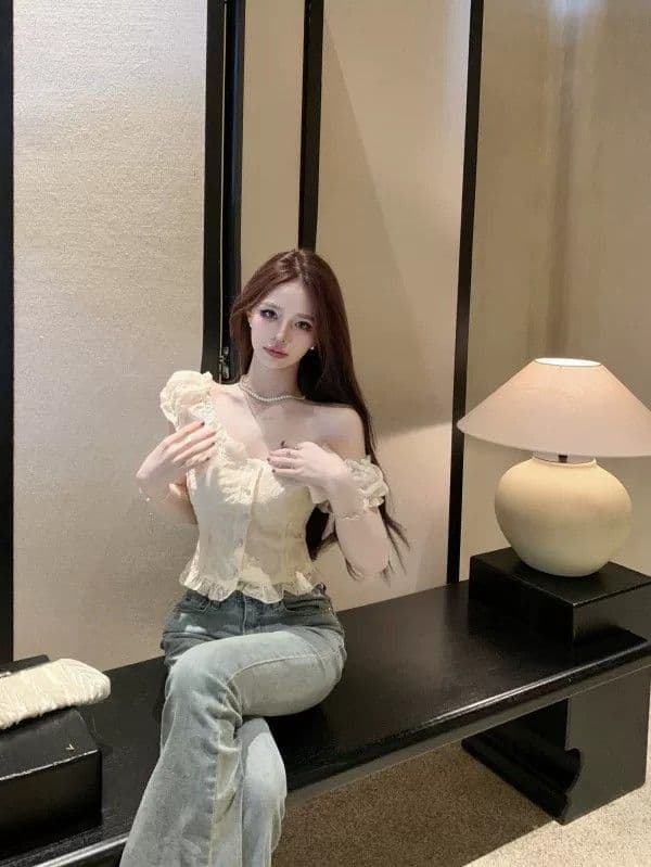 여름 새로운 여성 프랑스식 꽃무늬 거품 소매 쉬폰 셔츠 품격 쇼트 스타일 맨위 달콤함 반팔 화이트 셔츠 상세 이미지 20