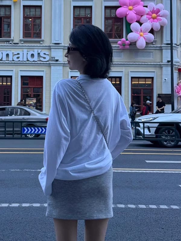 순면 이후 패키지 칼라 bm 조수 브랜드 인터넷 유명인 한국 스타일 하라주쿠 와이드 바람 소나무 맨위 캐주얼 프린트 연령 감소 긴팔 티셔츠 여성 이미지 3