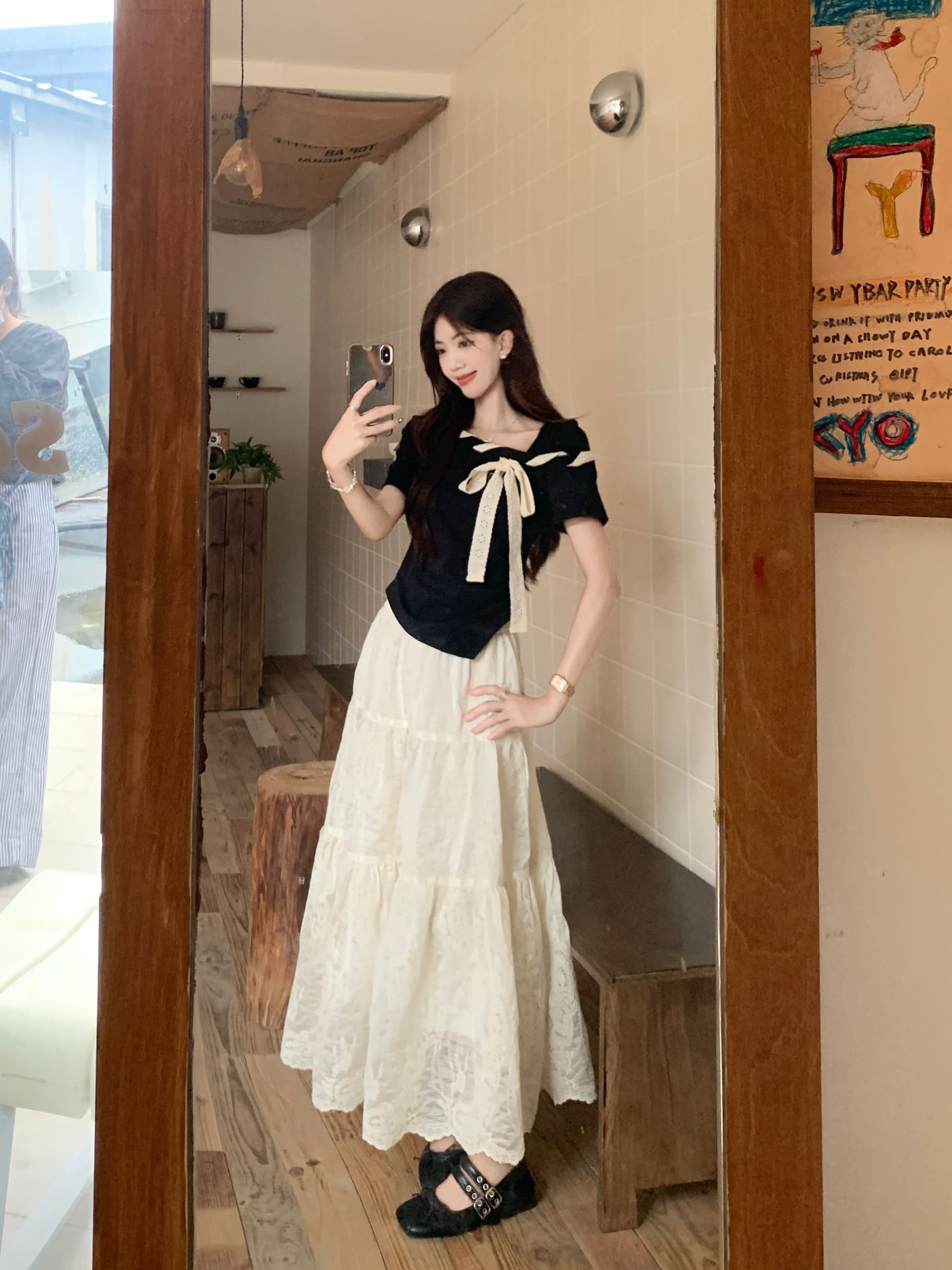 ins 한국 스타일 외국 가스 미니멀리즘 슬림해 보이는 다용도 반팔 비스듬한 칼라 Chic 스트랩 배색 나비 매듭 티셔츠 맨위 여성 여름 상세 이미지 13