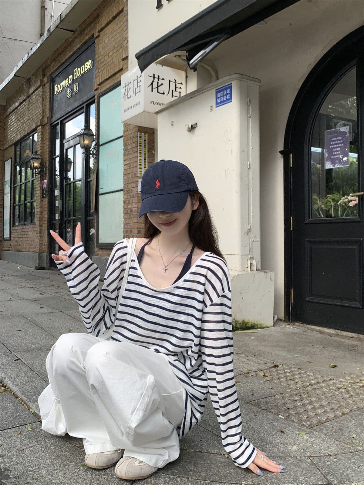 주간 실크 눈꽃 자외선 차단 블라우스 여성 여름 ootd 착용 가져 가라. 2026 새로운 긴 소매 티셔츠 루즈핏 스트라이프 비스듬한 어깨 의류 상세 이미지 11
