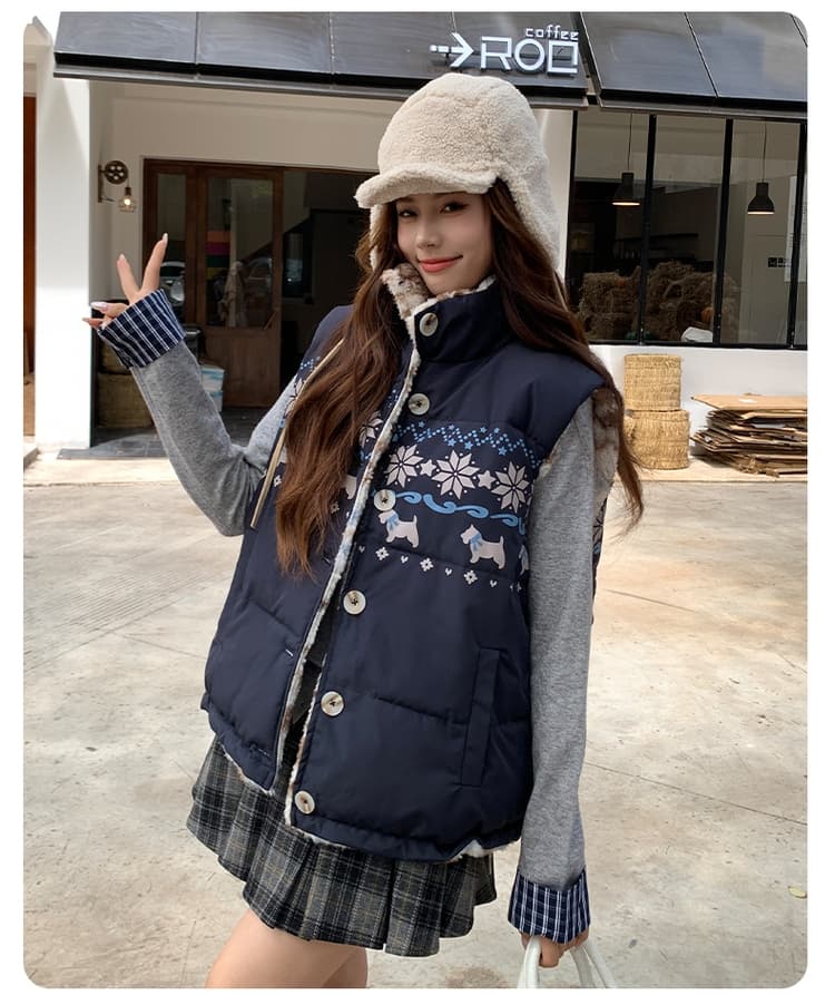 공정한 섬 양면 착용 양털 조끼 여자 외출용 겨울 두꺼운 보온 조끼 플리스 스탠드 칼라 면 의류 재킷 상세 이미지 21