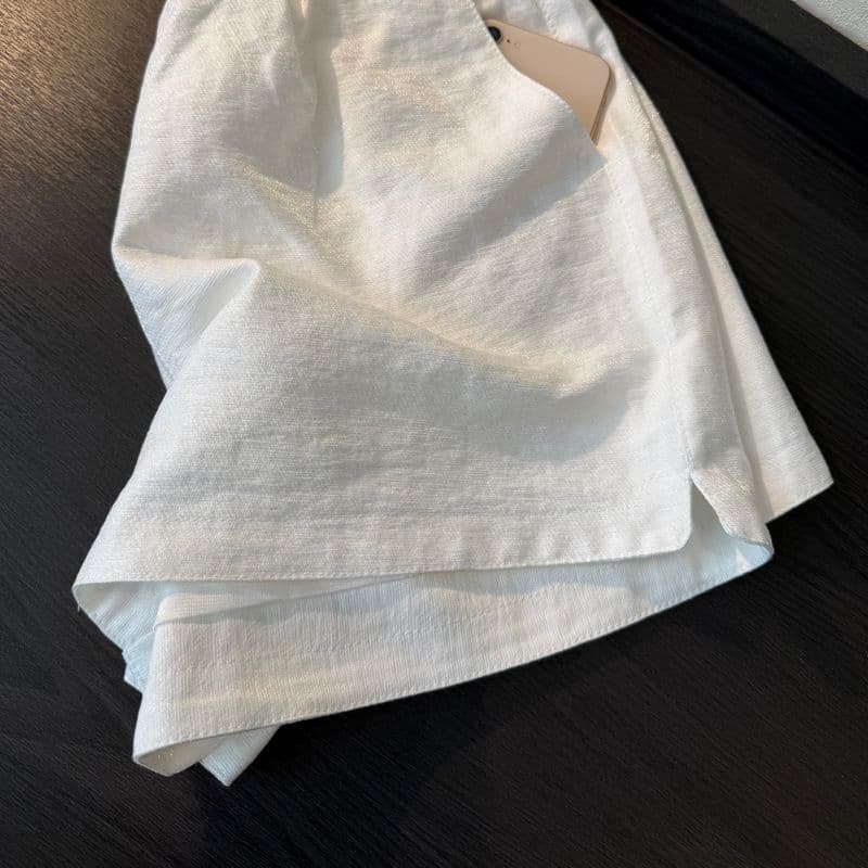 화이트 면 린넨 운동 반바지 여성 여름 얇은 스타일 작은 키 루즈핏 한 마디 허리밴드 트임 넓은 다리 핫 바지 상세 이미지 5