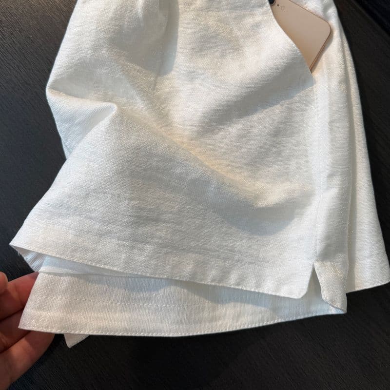 화이트 면 린넨 운동 반바지 여성 여름 얇은 스타일 작은 키 루즈핏 한 마디 허리밴드 트임 넓은 다리 핫 바지 상세 이미지 9