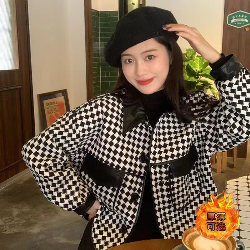 체크무늬 재킷 작은 샤넬 스타일 여성 짧은 외투 이른 봄 가을 겨울철 2026 년 새로운 고유 한 슈퍼 잘 생긴 작은 키 상세 이미지 1