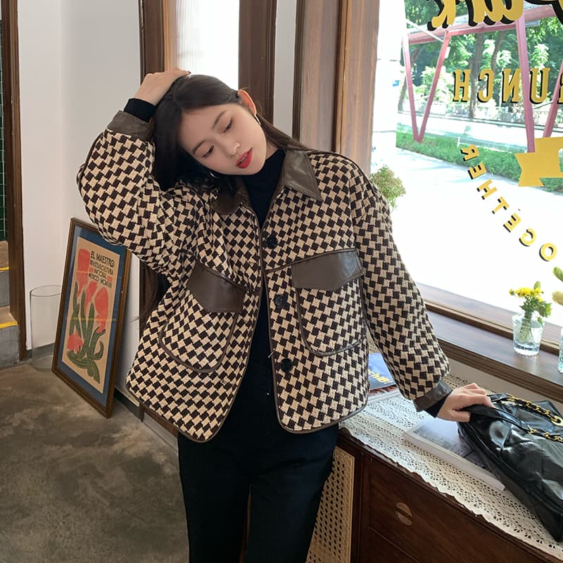 체크무늬 재킷 작은 샤넬 스타일 여성 짧은 외투 이른 봄 가을 겨울철 2026 년 새로운 고유 한 슈퍼 잘 생긴 작은 키 상세 이미지 6