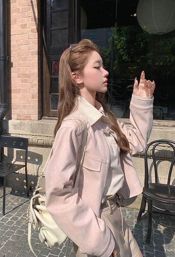 두꺼운 원본 없음 제인 레트로 라운드 넥 스웨이드 재킷 여성 코트 가을 한 부서 루즈핏 캐주얼 쇼트 스타일 맨위 이미지 2
