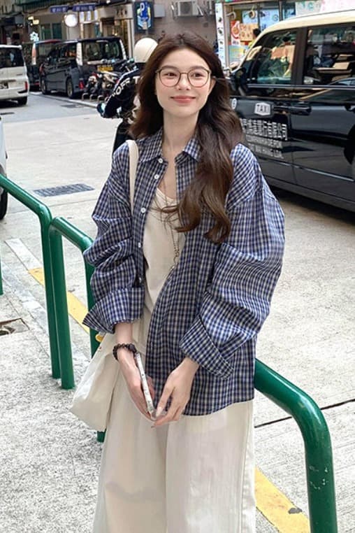 작은 대중 한 부서 체크무늬 여성 셔츠 이른 가을 새로운 다용도 루즈핏 느긋한 바람 맨위 외부 가져 가라. 체크무늬 셔츠 재킷 이미지 6