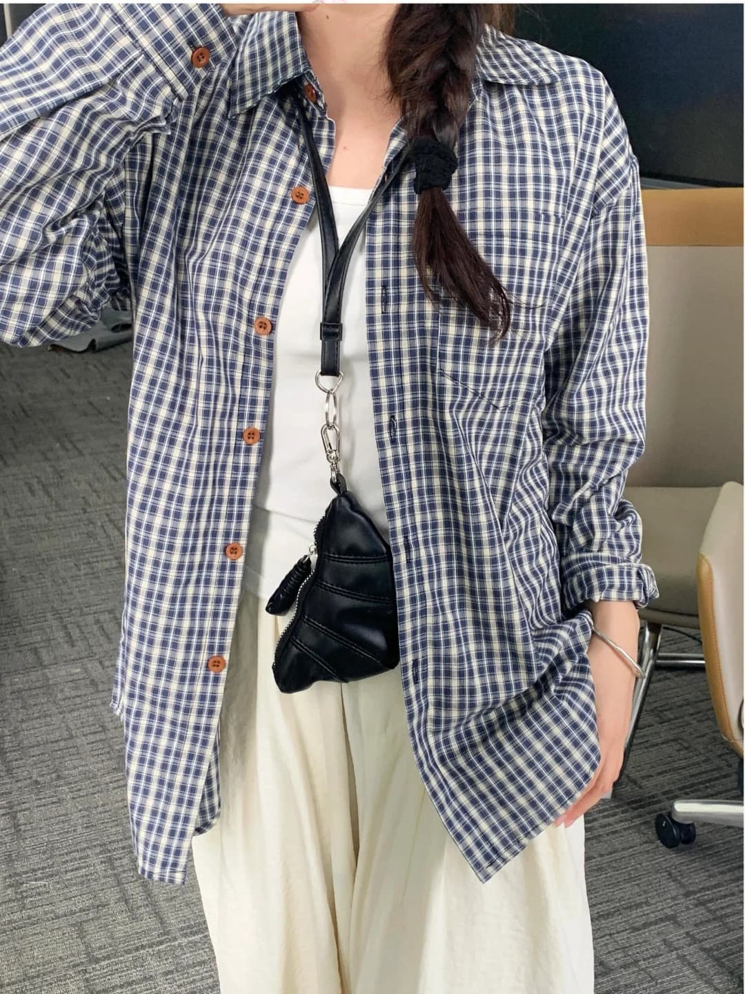작은 대중 한 부서 체크무늬 여성 셔츠 이른 가을 새로운 다용도 루즈핏 느긋한 바람 맨위 외부 가져 가라. 체크무늬 셔츠 재킷 상세 이미지 9