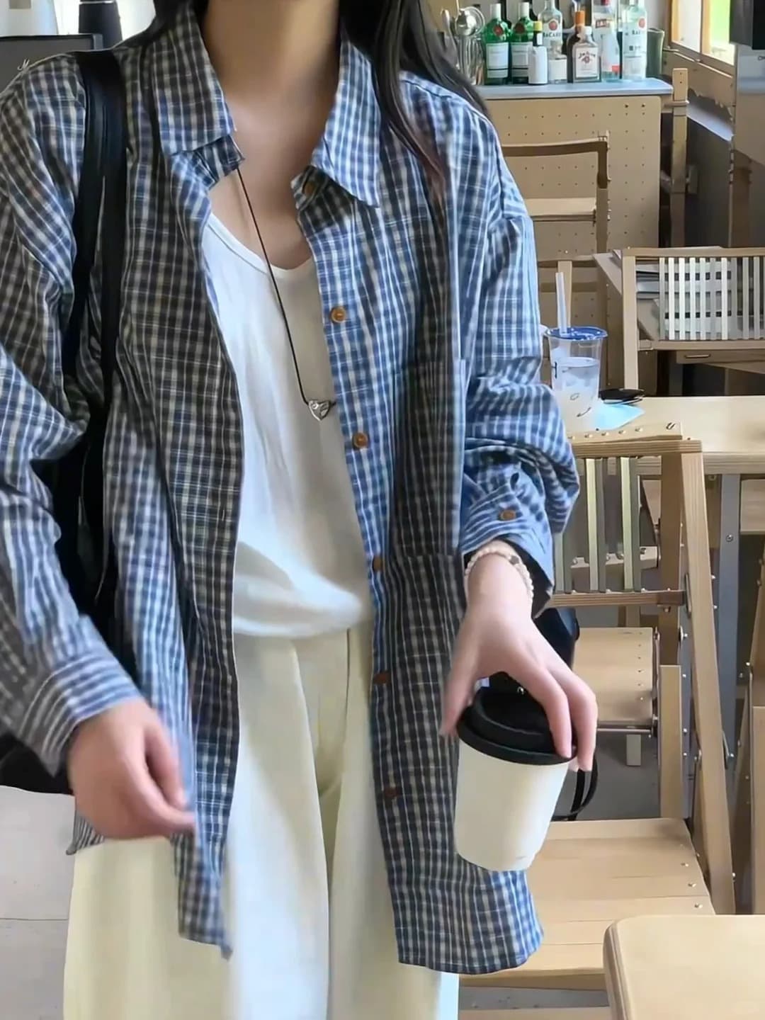 작은 대중 한 부서 체크무늬 여성 셔츠 이른 가을 새로운 다용도 루즈핏 느긋한 바람 맨위 외부 가져 가라. 체크무늬 셔츠 재킷 상세 이미지 26