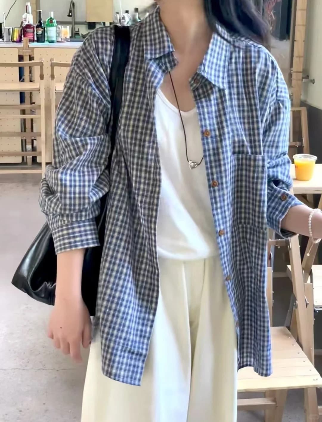 작은 대중 한 부서 체크무늬 여성 셔츠 이른 가을 새로운 다용도 루즈핏 느긋한 바람 맨위 외부 가져 가라. 체크무늬 셔츠 재킷 상세 이미지 34