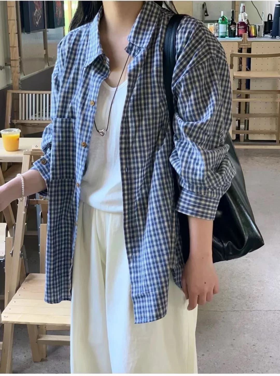 작은 대중 한 부서 체크무늬 여성 셔츠 이른 가을 새로운 다용도 루즈핏 느긋한 바람 맨위 외부 가져 가라. 체크무늬 셔츠 재킷 상세 이미지 39
